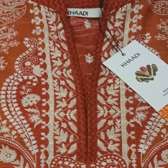 NWT New Embroidered Red Kurta Size Large Bust 21 - Picture 10 of 12